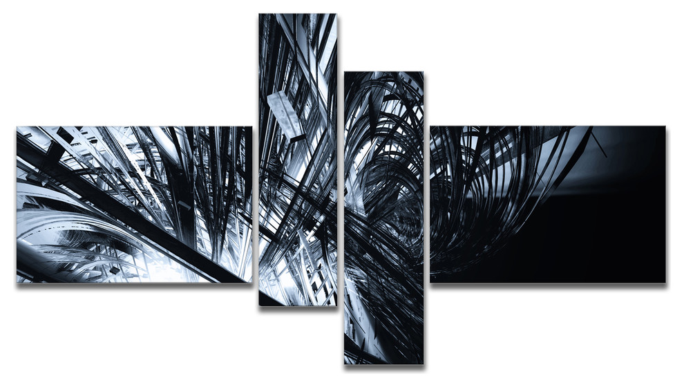 3D Abstract Art Black White, Multipanel Abstract Canvas art print, 60"x32" Contemporary
