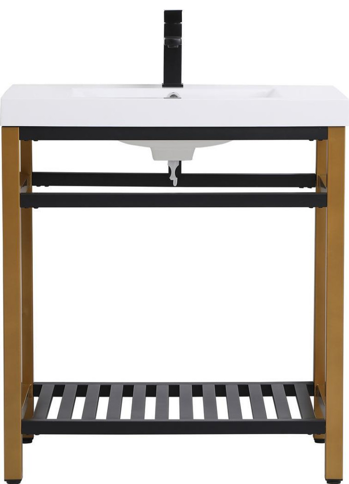 Bathroom Vanity Sink Modern Contemporary Single Golden Black Gold Contemporary Bathroom