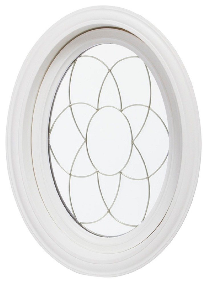 20x28.75 Oval Geometric Vinyl Window, Platinum Rose Design