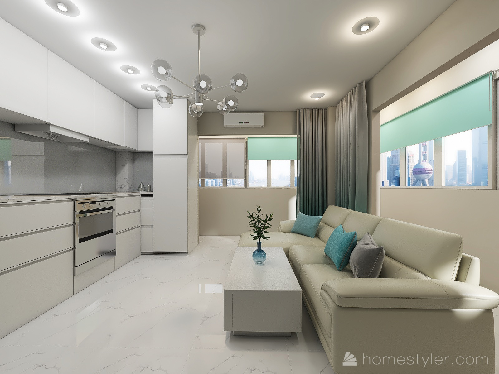 Гостиная на 9 этаже с видом на город (вариант 1)