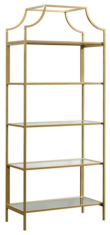 Sauder International Lux Metal 5 Shelf Bookcase in Satin Gold Finish