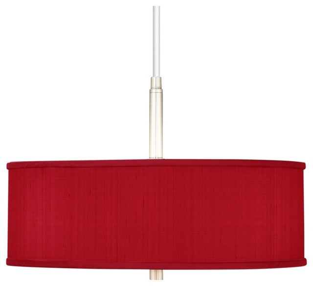 China Red Textured Silk 16" Wide Pendant Chandelier