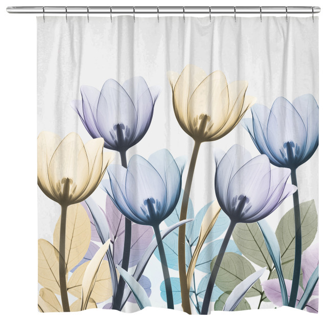 Spring X Ray Tulips Shower Curtain, Tulip Shower Curtain