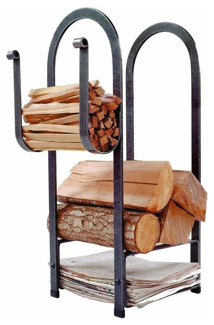 Enclume Rectangular Log Rack with Newspaper Rack Hammered Steel