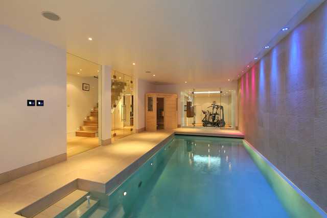 Basement Conversion with swimming pool, gym, sauna & golf simulator contemporary-pool