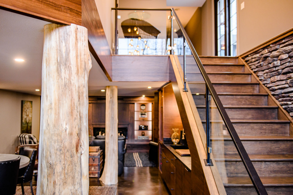 Inspiration for a mid-century modern staircase remodel in Cleveland