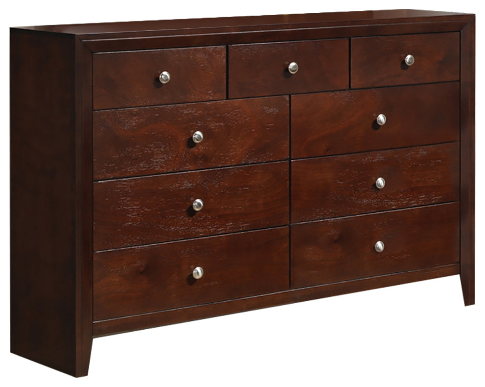 Cherry Wood 9 Drawers Dresser in Brown - Transitional - Dressers - by ...