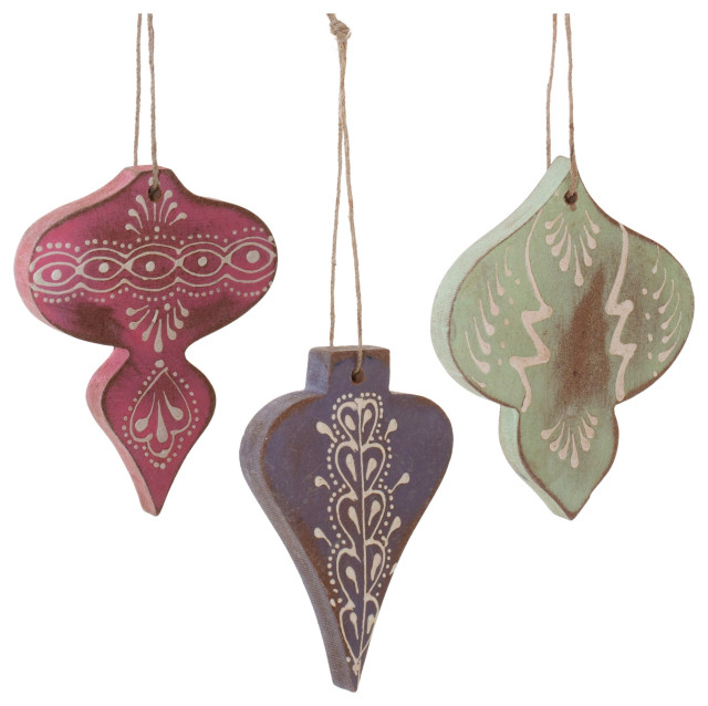 Wood Finial Ornament, 6Piece Set Rustic Christmas Ornaments by