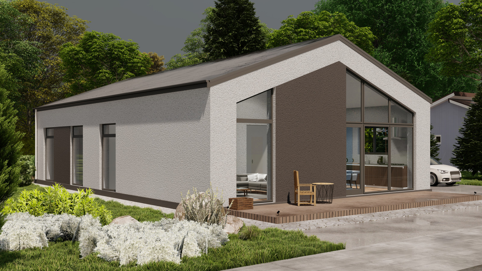 Одноэтажный дом с кухней-гостиной, вторым светом, кабинетом и двумя спальнями