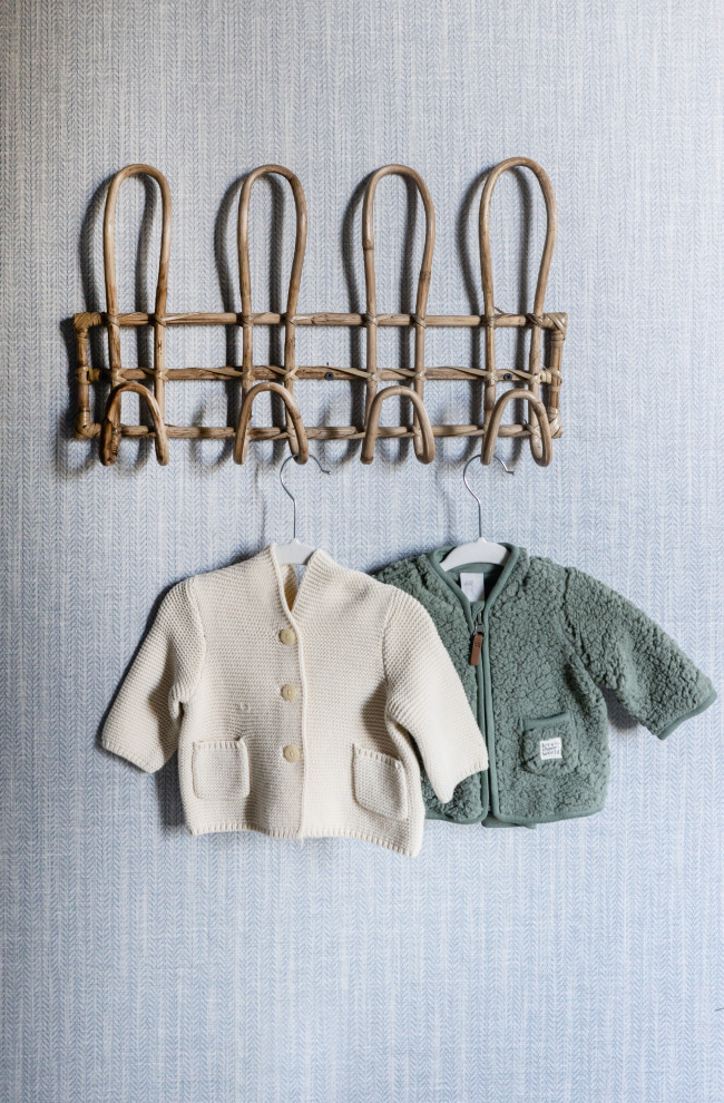Nursery Boy Room - THIS ADORABLE NURSERY GOT A FULL MAKEOVER WITH ADDED WALLPAPER ON WALLS + CEILING DETAIL.  WE ALSO ADDED LUXE FURNISHINGS TO COMPLIMENT THE ART PIECES + LIGHTING