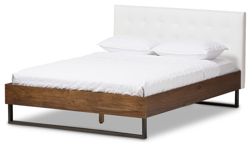 Mitchell Rustic Walnut Bronze Platform Bed, White, King
