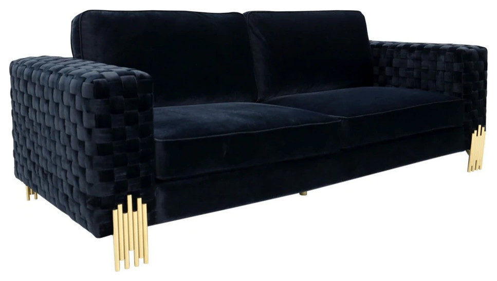Susan Modern Velvet Glam Black and Gold Sofa Set Contemporary