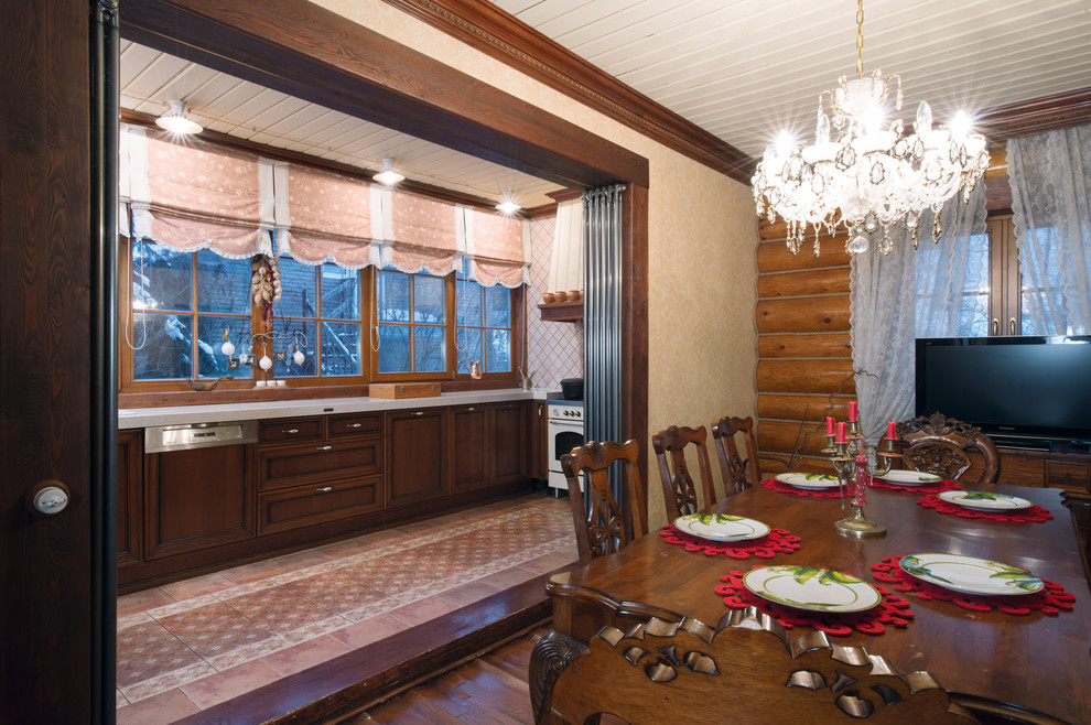 Inspiration for a country dining room in Moscow.
