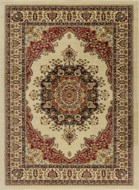 Fiona Traditional Oriental Ivory Rectangle Area Rug, 8'x10'