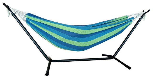 HomeRoots Ocean Stripe Double Classic 2 Person Hammock With Stand
