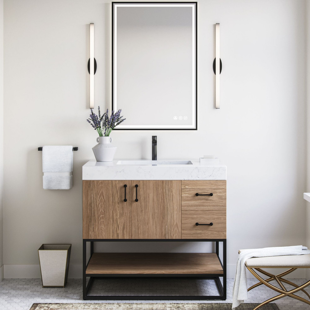 Bahia Bath Vanity, Oak, 36", Matte Black Hardware, Single, Freestanding