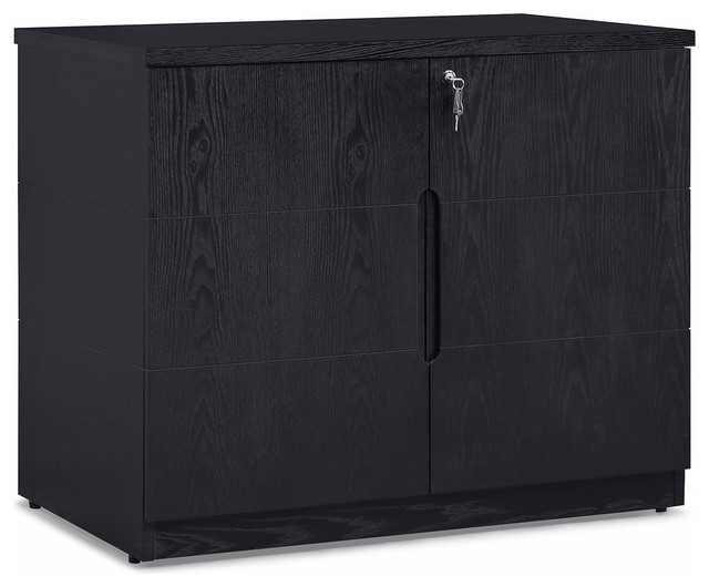 Hayes Modern 2Door Storage Printer Black Oak Transitional