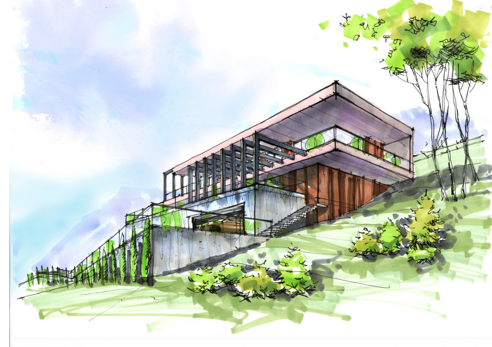 Скетч проект дома на крутом рельефе в Сочи