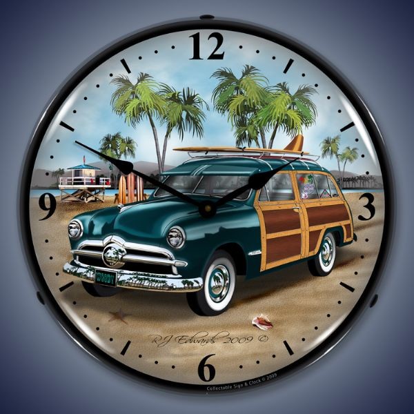 Woodys Surfer Wagon Lighted Wall Clock 14 x 14 Inches