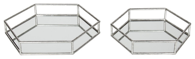 Kate And Laurel Felicia Gold Metal Mirrored Decorative Trays Set Of 2 Contemporary Serving Trays By Uniek Inc Houzz