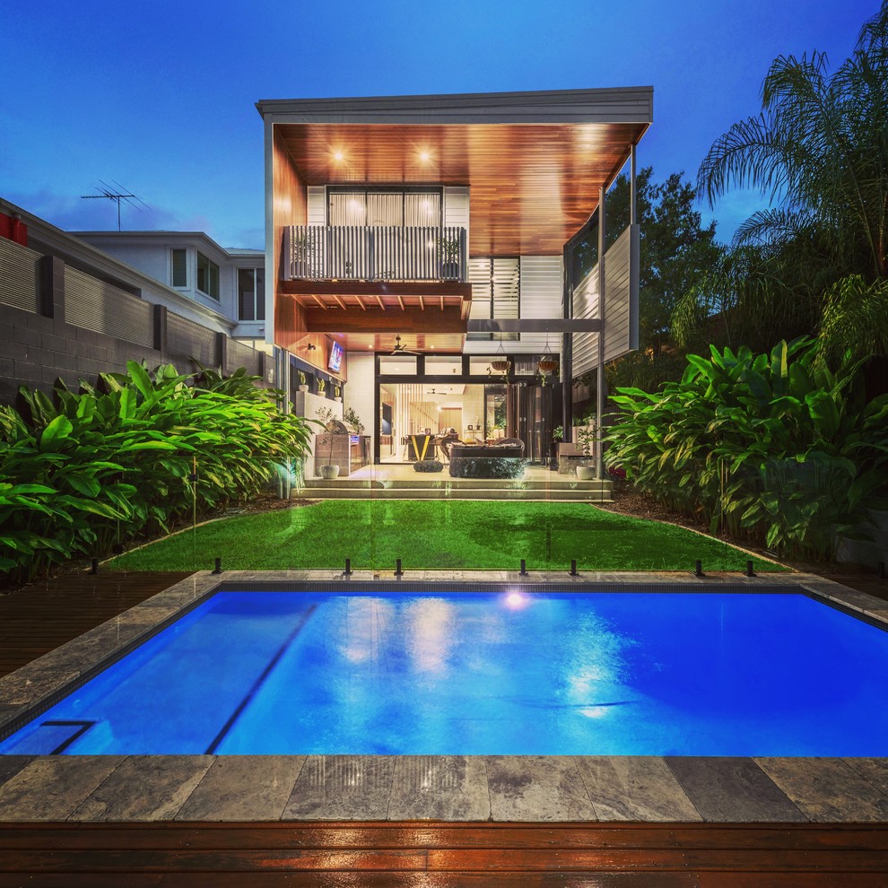 This is an example of a tropical rectangular lap pool in Brisbane.
