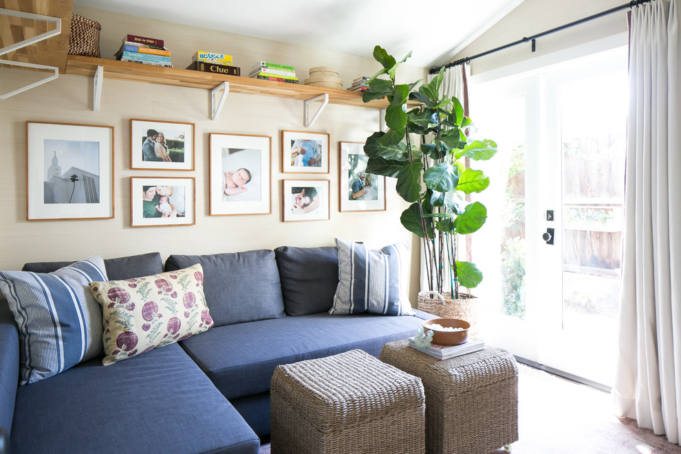 Example of a small transitional home design design in Orange County with no tv