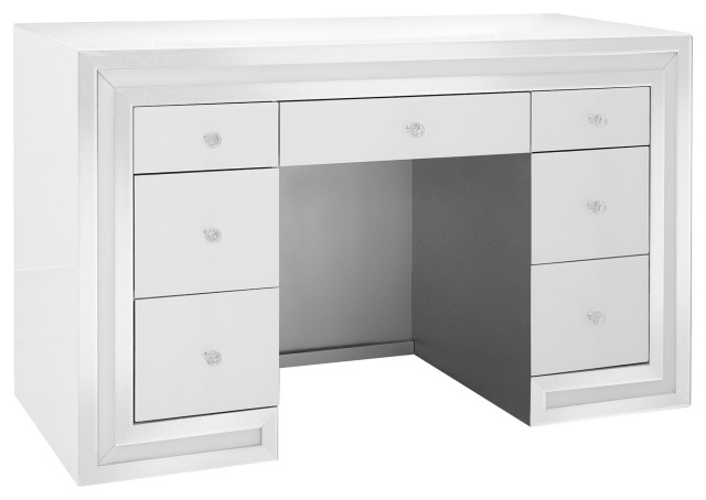 Melanie Premium Mirrored Vanity Table, Black Mirrored Vanity Desk