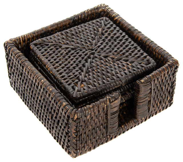 Artifacts Rattan 7 Piece Coaster Set - Tropical - Coasters - by ...