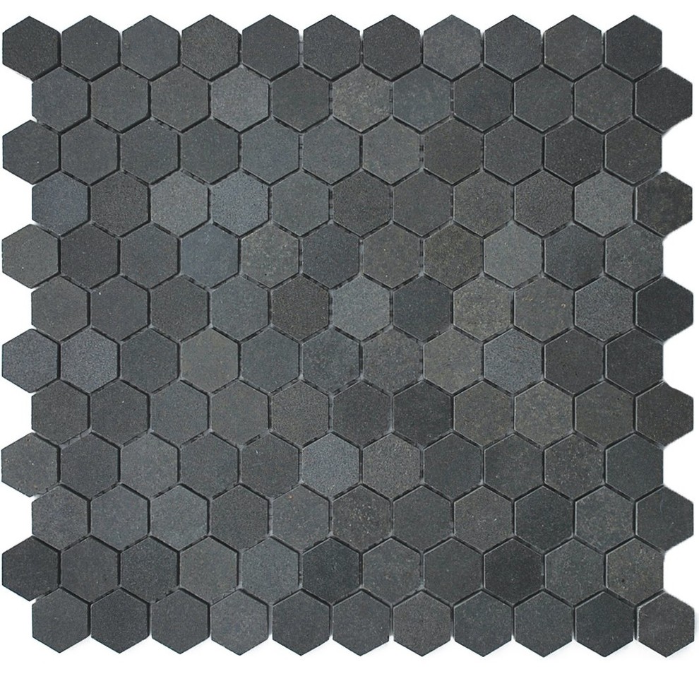 1" Hexagon Basalt Mosaic Tile, 11"x11.5"