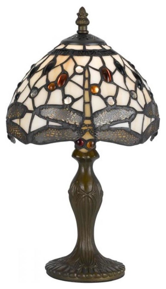 40W Tiffany Lamp with Zinc Cast Base, Antique Brass Finish
