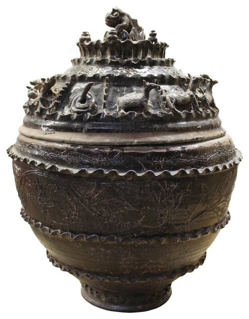 Consigned Antique Rare Piece Han Dynasty Style Ceremonial Jar With 12 Zodiac