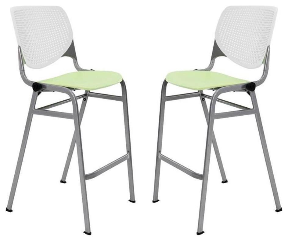 Home Square Stack Barstool in White Back/Lime Green Seat - Set of 2
