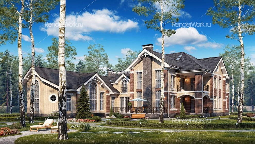 3Д Визуализация кирпичного дома