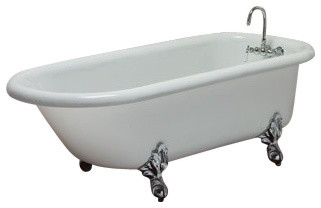 Regent White Clawfoot Tub With Chrome Feet, Drilled Rim Faucets