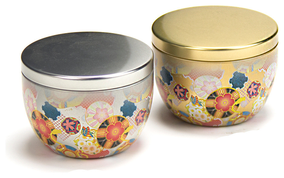 Japanese Loose Tea Canister Gold Festival and Silver Festival, 2Piece