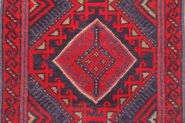 Traditional Rug, Blue, Red, 2'x8', Mashwani, Handmade Wool
