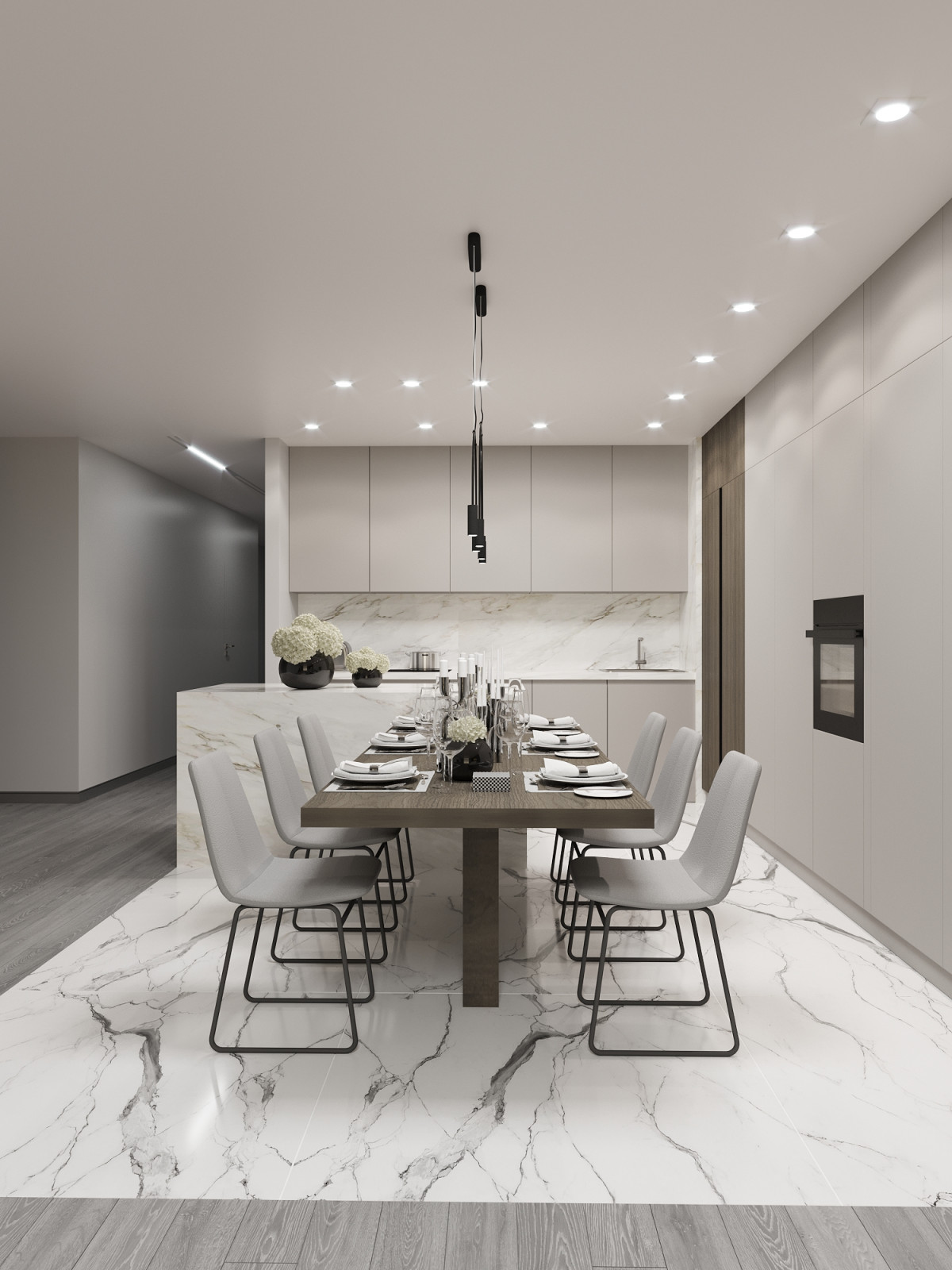 Современная  квартира в серо-белый тонах