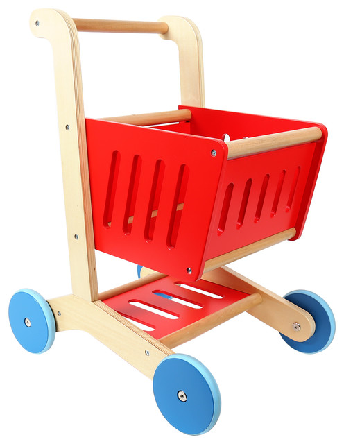 wooden toy shopping cart