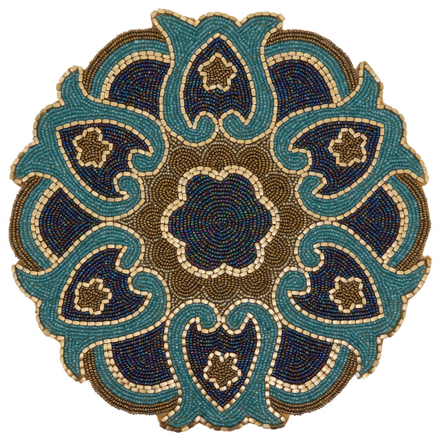 Round Placemats With Beaded Design, Set of 4, Multi