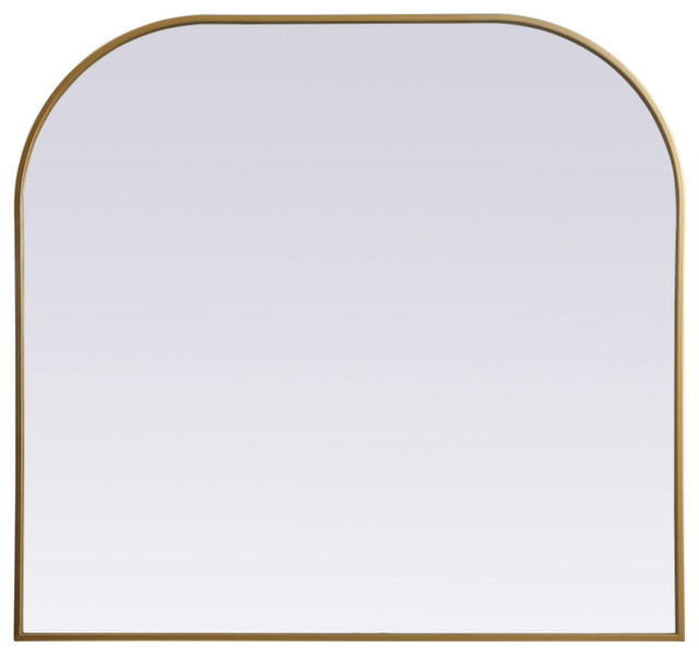 Metal Frame Arch Mirror 40X38", Brass Bathroom Mirrors by