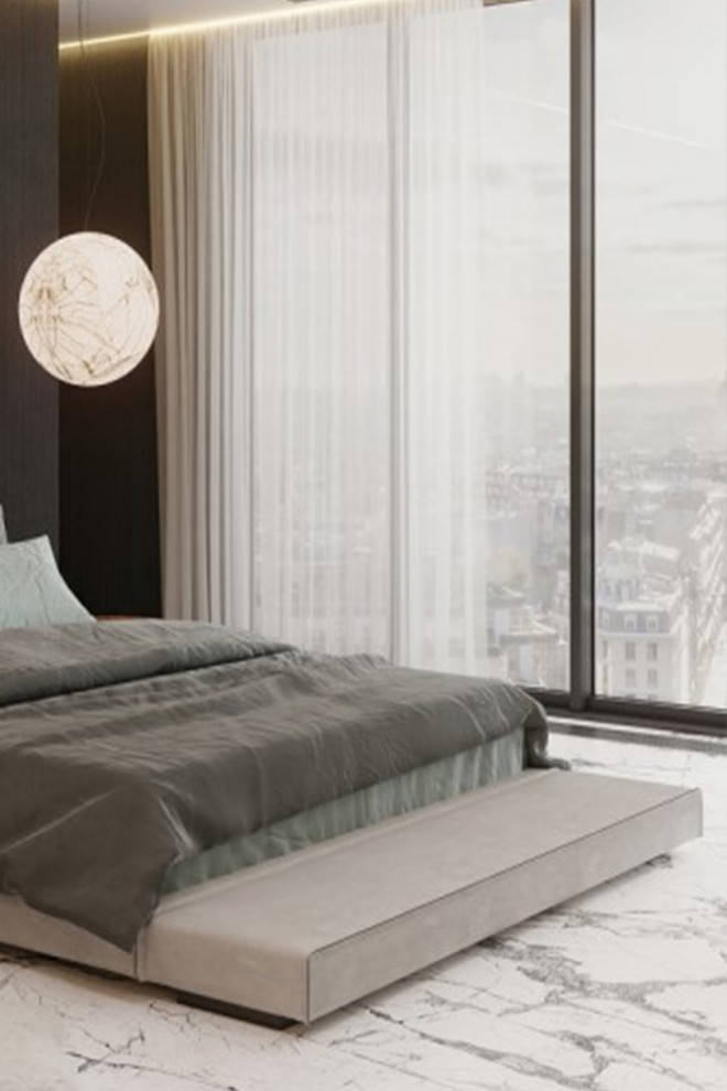 This is an example of a modern bedroom in Los Angeles.