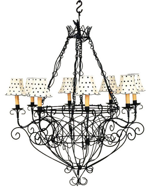 Black Iron French Basket Chandelier Romantic Country Cottage Wire 8 Light Mediterranean Chandeliers By My Sy Home Houzz Black Iron French Basket Chandelier, French Wire Chandelier Lighting