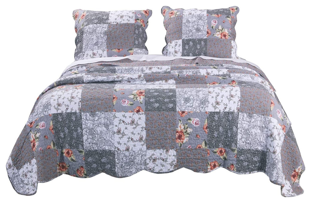 Greenland Home Fashions Giulia Quilt Set Full/Queen Gray Traditional