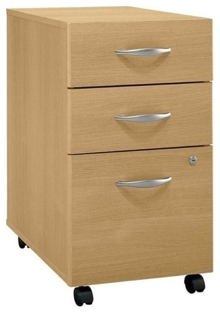 Bowery Hill 3 Drawer Mobile Pedestal In Light Oak Contemporary