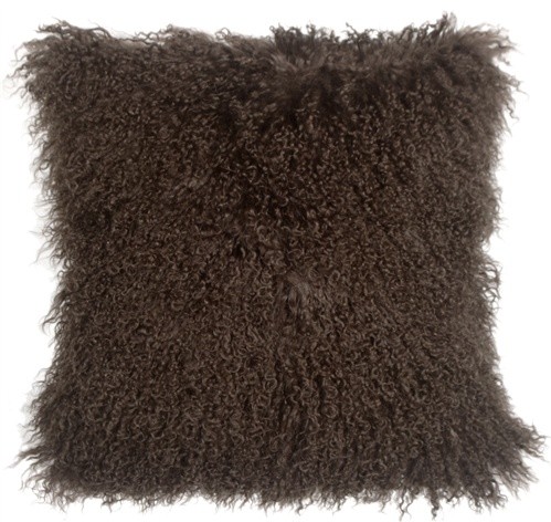 Genuine Mongolian Sheepskin Throw Pillow with Insert (16+ Colors), Brown