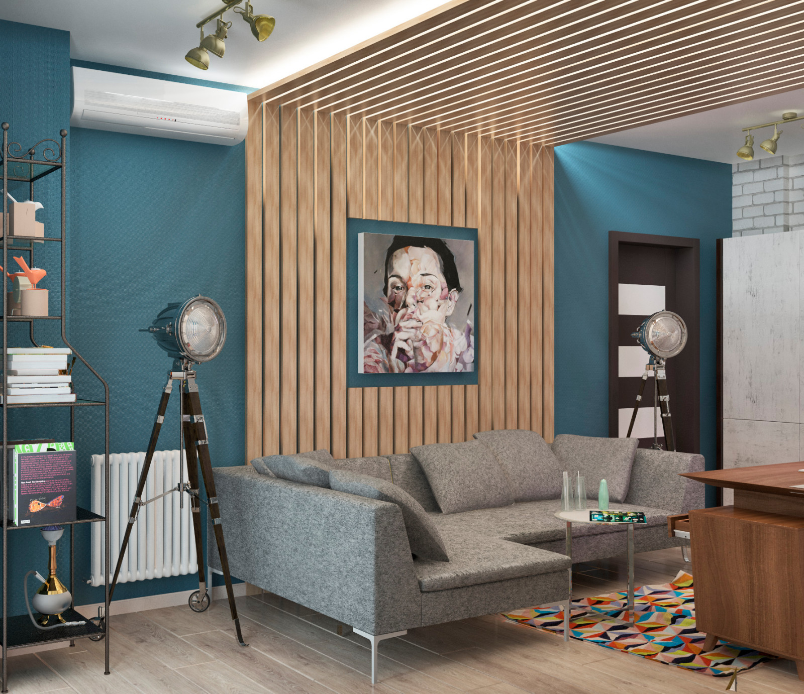 Интерьер трёхкомнатной квартиры. Лофт.