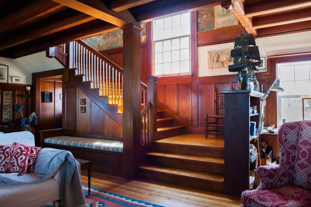 This is an example of a large arts and crafts staircase in Boston.