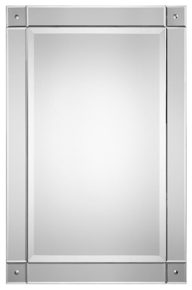 Frameless, Beveled Mirror Featuring Decorative Details, The Corners. Mirror Contemporary