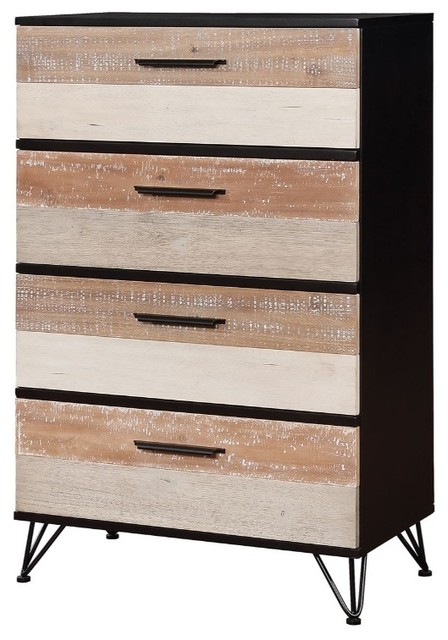 Four Drawer Solid Wood Chest With Triple Bar Metal Legs