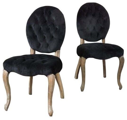 GDF Studio Marlon Velvet Black Dining Chairs, Set of 2